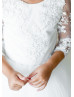 Three Quarter Sleeves Ivory Lace Tulle Sheer Back Flower Girl Dress